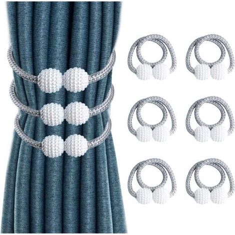Lot de 6 Embrasses de Rideaux, Embrasses Rideau Aimantée Fenêtre à Billes Faux Perles Boucle de Rideau Pince pour Décoration (Gris) (1/4)
