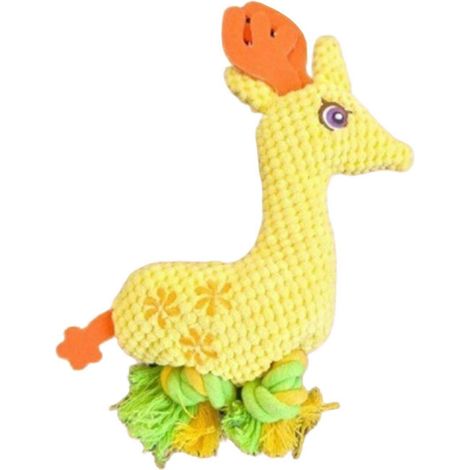 Peluche Deer Jouet pour chien – sonore avec Knotted Rope Legs – Snuggling et nettoyage des dents pour réduction de l'anxiété – Jaune (1/5)