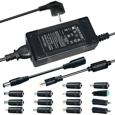 Adaptateur d'alimentation 12V 5A, AC vers DC 3V12V 5A Adaptateur de Chargeur 60W pour Bandes Lumineuses LED, moniteurs LCD, téléviseurs - Prise Euro 5,5 2,5/2,1mm avec 14 adaptateurs de Prise DC (1/5)