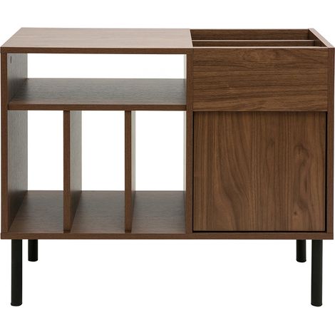 Buffet per la sistemazione di vinili in legno scuro finitura noce e metallo nero L90 cm KANE