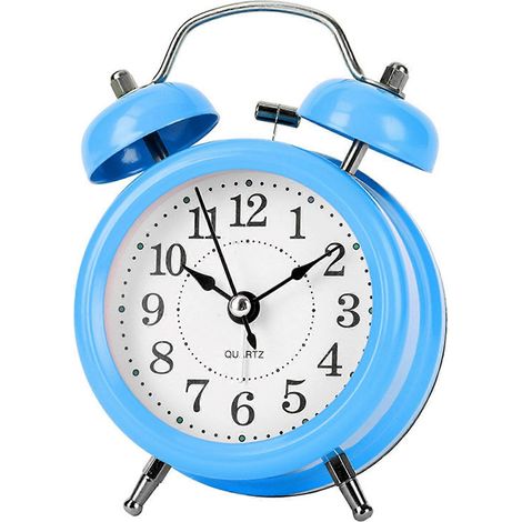 Réveil analogique rond avec veilleuse - Réveil rétro compact, à piles, facile à régler, adapté aux petits espaces, aux adolescents et aux adultes, bleu. (1/5)