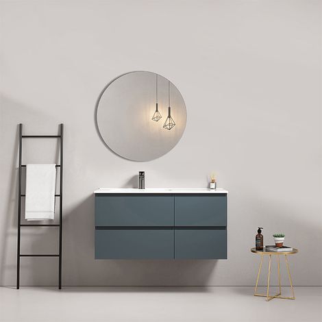 Mobile bagno sospeso 100 cm Blu Mare Lavabo a Sinistra in Ceramica Specchio Tondo - Fiji Paint (1/5)