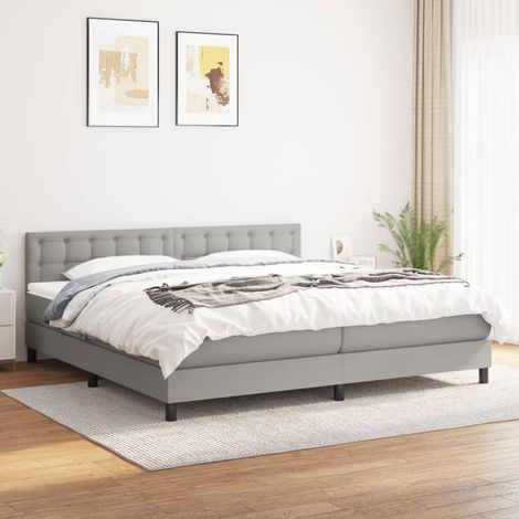 Lit à sommier tapissier avec matelas - Cadre De Lit Moderne: King Size - Lit Double - Gris clair 200x200cm Tissu Chic-686368 (1/5)