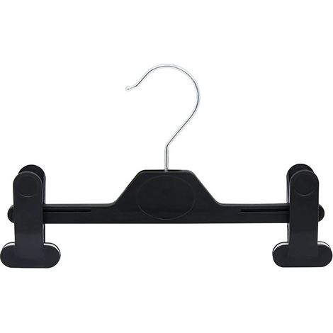 Lot de 10 cintres en plastique noir avec pinces réglables, adaptés aux pantalons et jupes, 35 cm. (1/3)