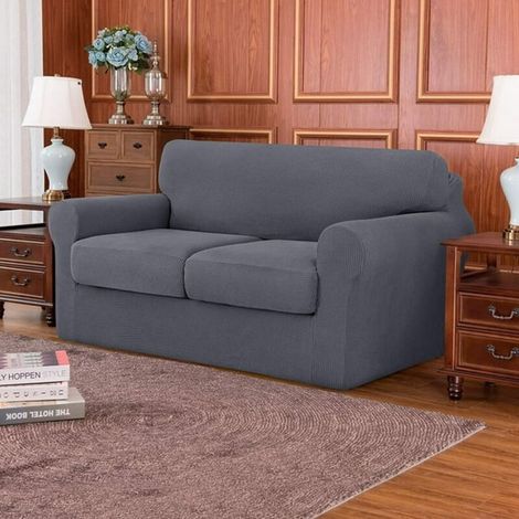 Gris, 2 housses de coussin de siège indépendantes, élastique en maille texturée