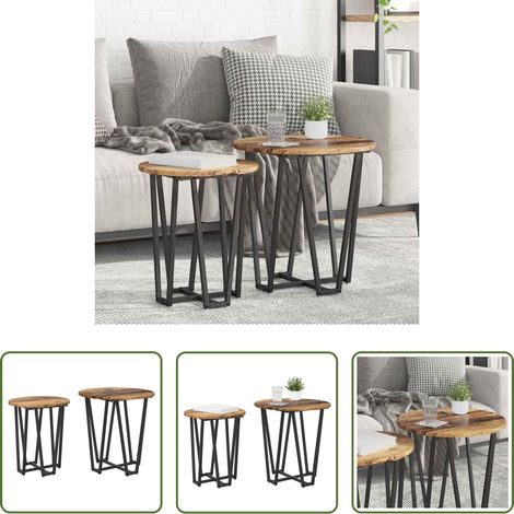 Holzbeistelltisch - Beistelltisch-Set 2 pcs Altholz und Schwarz (1/5)