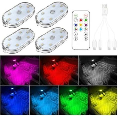 luces LED para coche con mando a distancia, iluminación interior LED de 7 colores, iluminación ambiental interior para coche, luz LED portátil para coche (1/5)