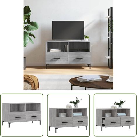 The Living Store Meuble TV Sonoma gris 80x36x50 cm Bois d'ingénierie - Meubles Tv - Meuble Tv - Armoire Multimedia - Rangement Tv - Meuble Salon (1/5)