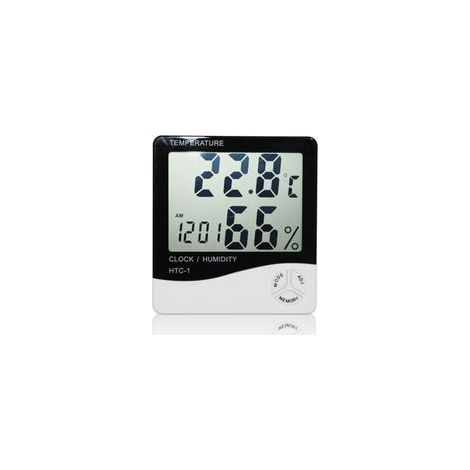Termometro-igrometro elettronico LCD, display digitale di temperatura e umidità, stazione meteorologica per interni/esterni, orologio HTC-1 (bianco, 1 pezzo) (batteria non inclusa) - Crezuo
