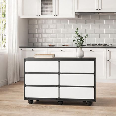 Meuble à tiroirs blanc et noir 140 cm 6 tiroirs (1/5)
