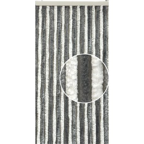 Rideau chenille pour porte camping-car INCASA Coloris - Blanc / Gris, Dimension (cm) - 205 x 56 (1/2)