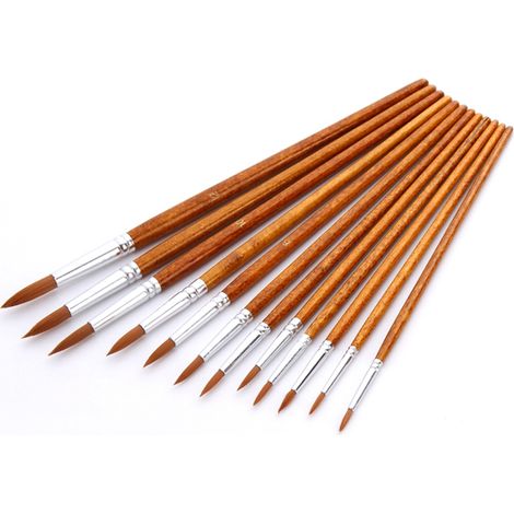 Ensemble de 12 pinceaux à manche en bois et poils en nylon pour gouache, aquarelle et peinture à l'huile (1/5)