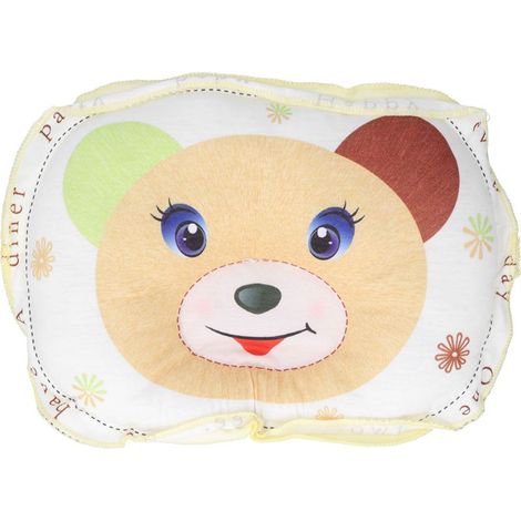 Oreiller Bébé Respirant en Forme d'Ours pour Nouveau-né, Coussin de Soutien Cervical Anti-Tête Plate Jaune (1/5)