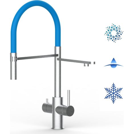 Rubinetto 5 vie miscelatore lavello cucina in Acciaio INOX Spazzolato - canna azzurra movibile e doccia 2 getti staccabile - ACCIAIO CHIRURGICO AISI 316 (1/5)