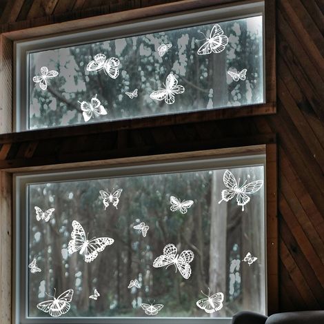 Autocollants pour fenêtre - 1 magnifique autocollant statique décoratif papillon blanc pour empêcher les oiseaux de (1/5)