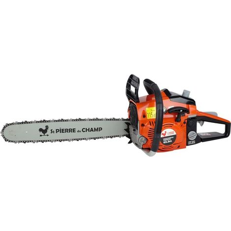 St Pierre Du Champ – Tronçonneuse thermique 63.3cc 2400W 480mm – Moteur 2 temps – Griffe d’abattage – Gâchette de sécurité – Pour abattage bois de chauffage