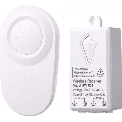 Kit interruttore remoto e ricevitore, piccolo relè wireless portatile, senza cablaggi, non richiede Wi-Fi, programmabile per luci LED, ventilatori ed elettrodomestici. (1/4)