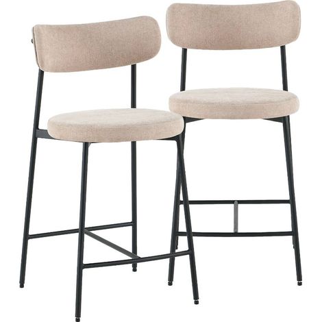 Tabouret de bar en tissu écru et pieds en métal Nila (lot de 2) (1/5)