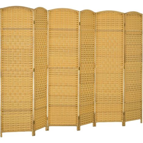 Paravent 6 panneaux pliable en bois de pin et polypropylène, motif tressé occultant, séparateur de pièce 180 cm pour salon chambre bureau  CHICFURN (1/5)