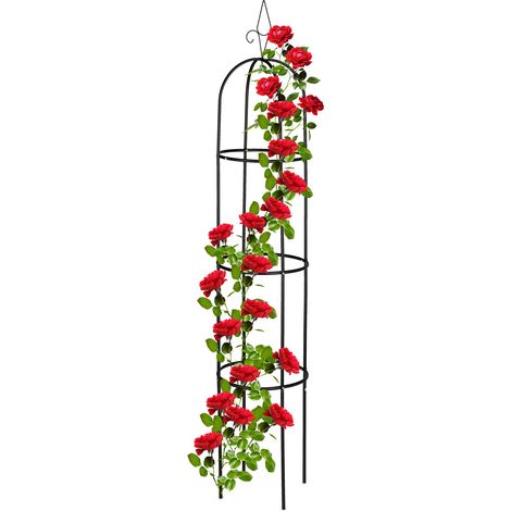 Relaxdays Supporto ad Obelisco per Rampicanti, Alto 200cm, Graticolati da Giardino per Piante, Rose Edere, Metallo, Nero