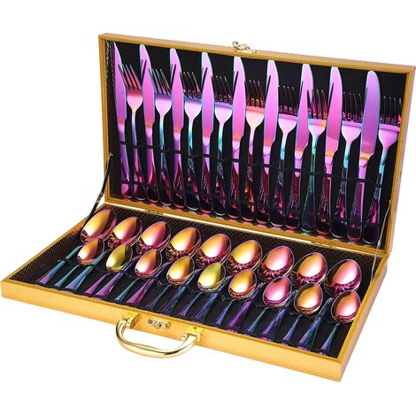 Ensemble de couverts en acier inoxydable 1010 (couteau, fourchette et cuillère) - Coffret en bois - 12 pièces - 16 pièces - 24 pièces - 36 pièces (1/5)