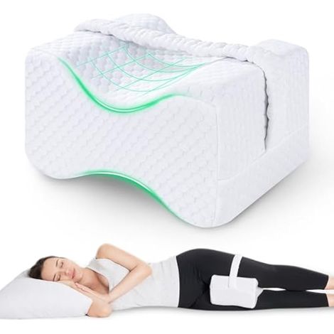 Coussin de genou pour personnes dormant sur le côté avec sangles, coussin en mousse à mémoire de forme pour les jambes et les genoux pour douleurs aux hanches, douleurs dorsales (1/5)