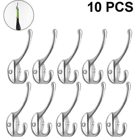Lot de 10 patères murales rustiques à double crochet robustes style rétro-Silver (1/5)