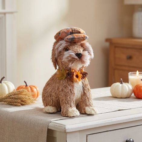 Autumnal Harvest Rustic Plaid Puppy Ornament (1/2)