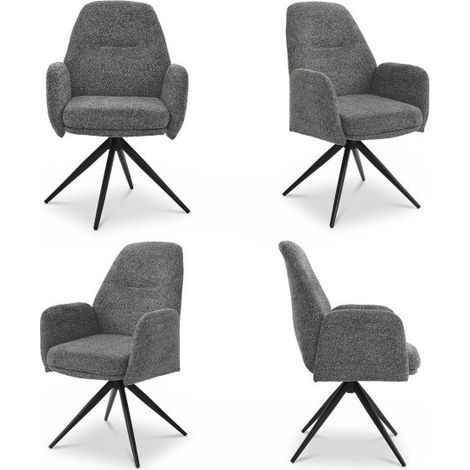 Bon Furni Chenilla Silla de comedor Gris Pizarra, Set de 4, giratoria 360°, ergonómica con alta elasticidad y reposabrazos