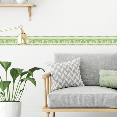Frise adhésive décorative 5 cm x 300 cm – Motif géométrique jaune et vert – Autocollante et repositionnable – Décoration intérieure rapide – Plage (1/5)