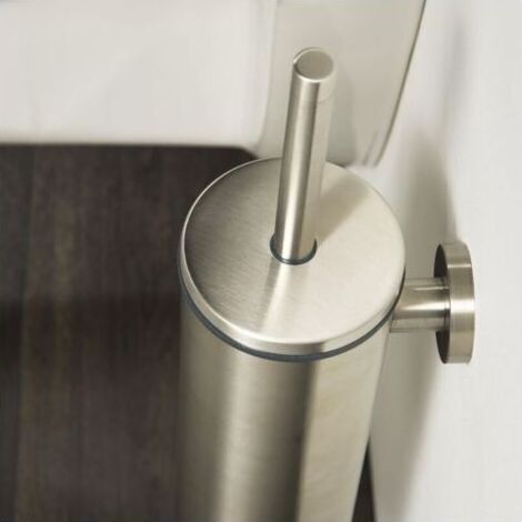 Scopa per WC in acciaio inox 304 con supporto rotondo, fissaggio a parete per WC con profilo alto, strumento per la pulizia del bagno resistente e salvaspazio. (1/3)