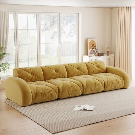 Canapé 4 posti modulare in chenille giallo, design senza telaio, antiscivolo, senza montaggio (1/5)