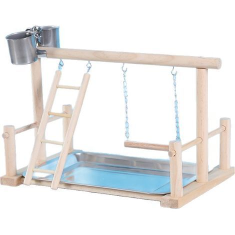 Aire de jeux en bois pour perroquets – Perchoir et gymnase pour oiseaux avec mangeoires et échelle (1/3)