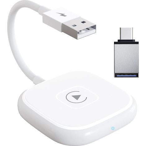 Adaptateur CarPlay sans Fil pour iPhone Carplay sans Fil Convertir CarPlay Filaire en sans Fil pour Les Voitures 2017+ 5GHz WiFi Auto-Connect Support iOS 10+, Blanc (1/5)