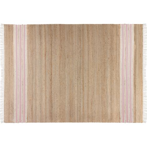 Alfombra de yute beige claro natural rosa pastel blanco 160 x 230 cm a mano Mirza (1/5)