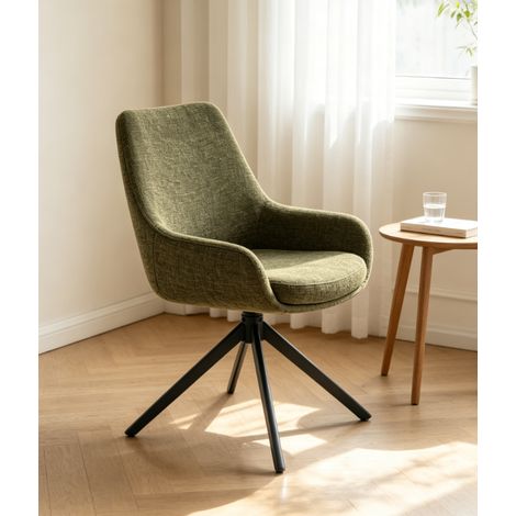 chaise de salle à manger pivotante verte tissu rembourré avec accoudoirs pieds en métal chaise design moderne pour cuisine salon café (1/5)