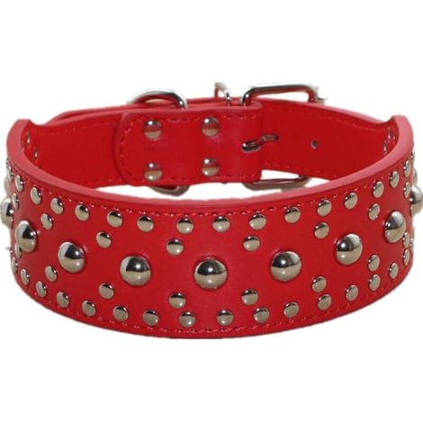 Collier de chien en cuir PU clouté (rouge S)