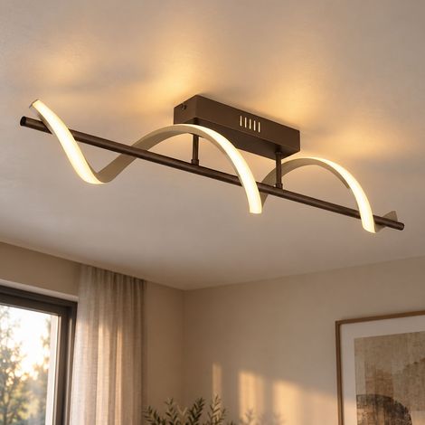 LED Deckenlampe Deckenleuchte Wohnzimmerlampe Braun Metall kaffeefarben L 80 cm (1/5)