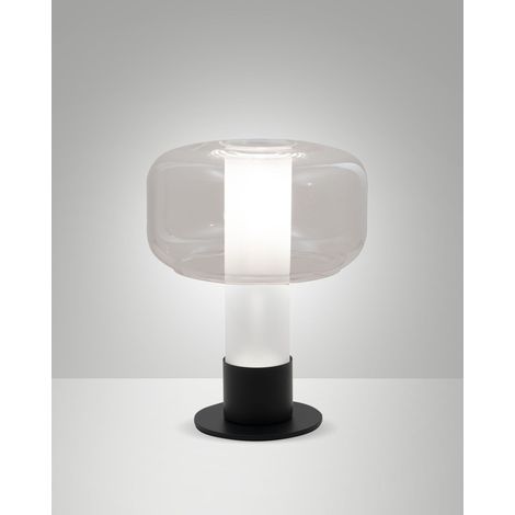 Lampada da Tavolo Flick Trasparente, Struttura in Metallo e Vetro Borosilicato, Dimmerabile al Tocco, Attacco E14 15W, IP20 - Flick