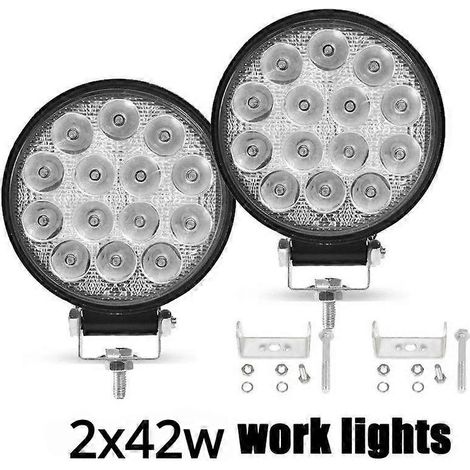 Barre lumineuse LED pour voiture tout-terrain 4x4, projecteurs antibrouillard ronds 12V/24V, diode, phare, pour camion, tracteur agricole, bateau, SUV, quad, lampe de travail LED 3 pouces - 42W - 2 pi (1/5)