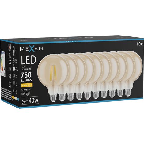 Mexen Vintis 10x Ampoule filament LED E27, G125, 8W, Chaude - 2700K, 750 lm, ambre - L158-E27-0827-50x10 (1/5)
