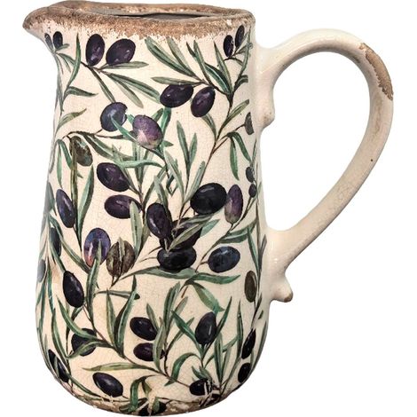 Jarrón de cerámica craquelada beige con aceitunas 19 cm (1/5)