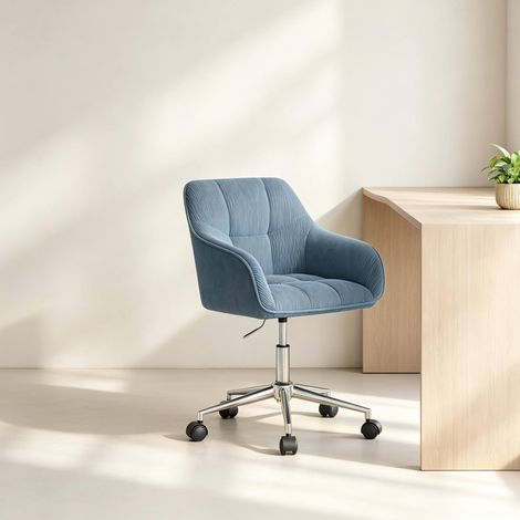 Drehstuhl, ergonomische Rückenlehne und Armlehnen, höhenverstellbar und 360° drehbar, Cord, Blau (1/5)