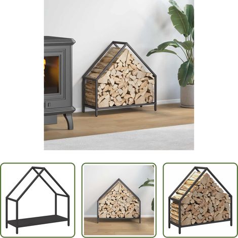 Kaminholzregal - Brennholzregal Schwarz 60x25x60 cm Kaltgewalzter Stahl (1/5)