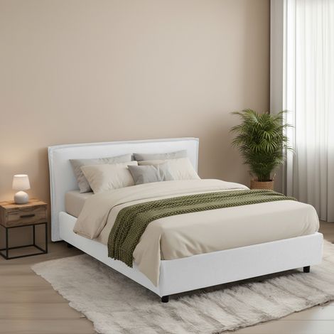 Cama Matrimonial Brunate, Cama Matrimonial con Colchón Incluido, Desenfundable Made in Italy, Con Almacenamiento, Blanco (1/5)