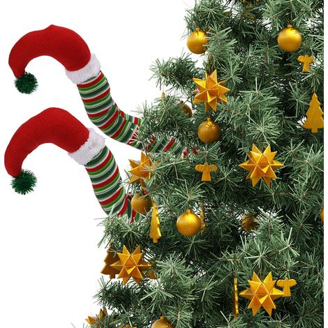 Jambes de lutin Père Noël en peluche avec chaussures, décoration pour sapin de Noël (1/3)