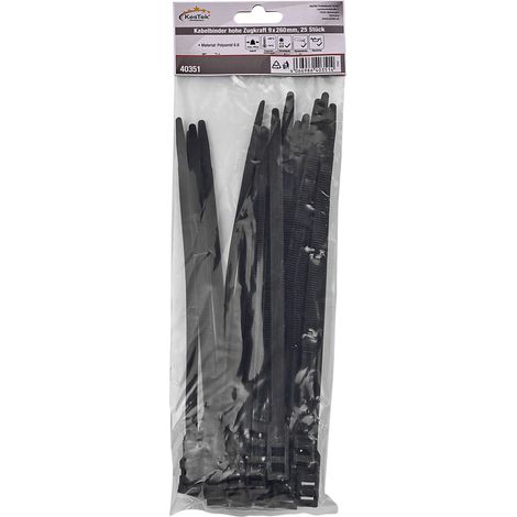 KesTek Kabelbinder Kabelstrapse Befestigungsbinder 9x260mm 25St Schwarz Hochzugfest (1/4)