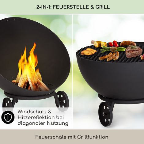Blumfeldt Feuerschale, Outdoor Stahl-Feuerschale Groß für Balkon & Camping, Mobile Feuerschale 70 cm, Tragbare Feuerschalen mit Bodenrollen, Wetterfeste Feuerschale für den Garten, Runde Feuerstelle