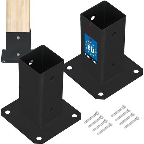 Support de poteau en bois vissé sur béton, acier noir 70x70 mm, 2 pièces (1/5)