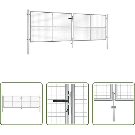 vidaXL Portail en acier - Portail de jardin en acier galvanisé 400 x 125 cm argent (1/5)